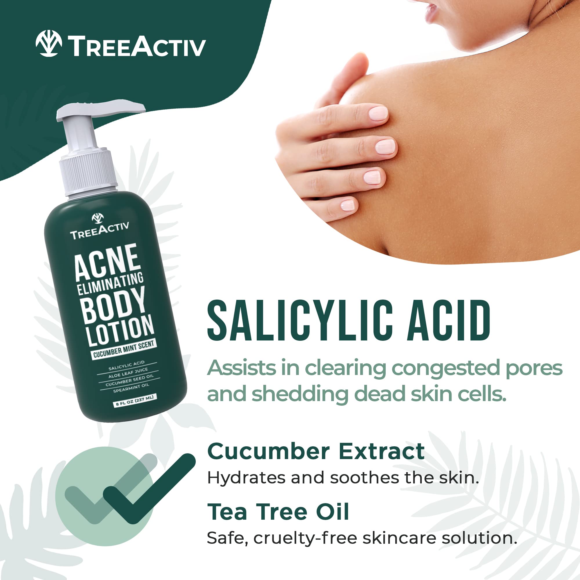TreeActiv back acne-application angle demonstrates quick absorption and a clean, non-greasy finish.