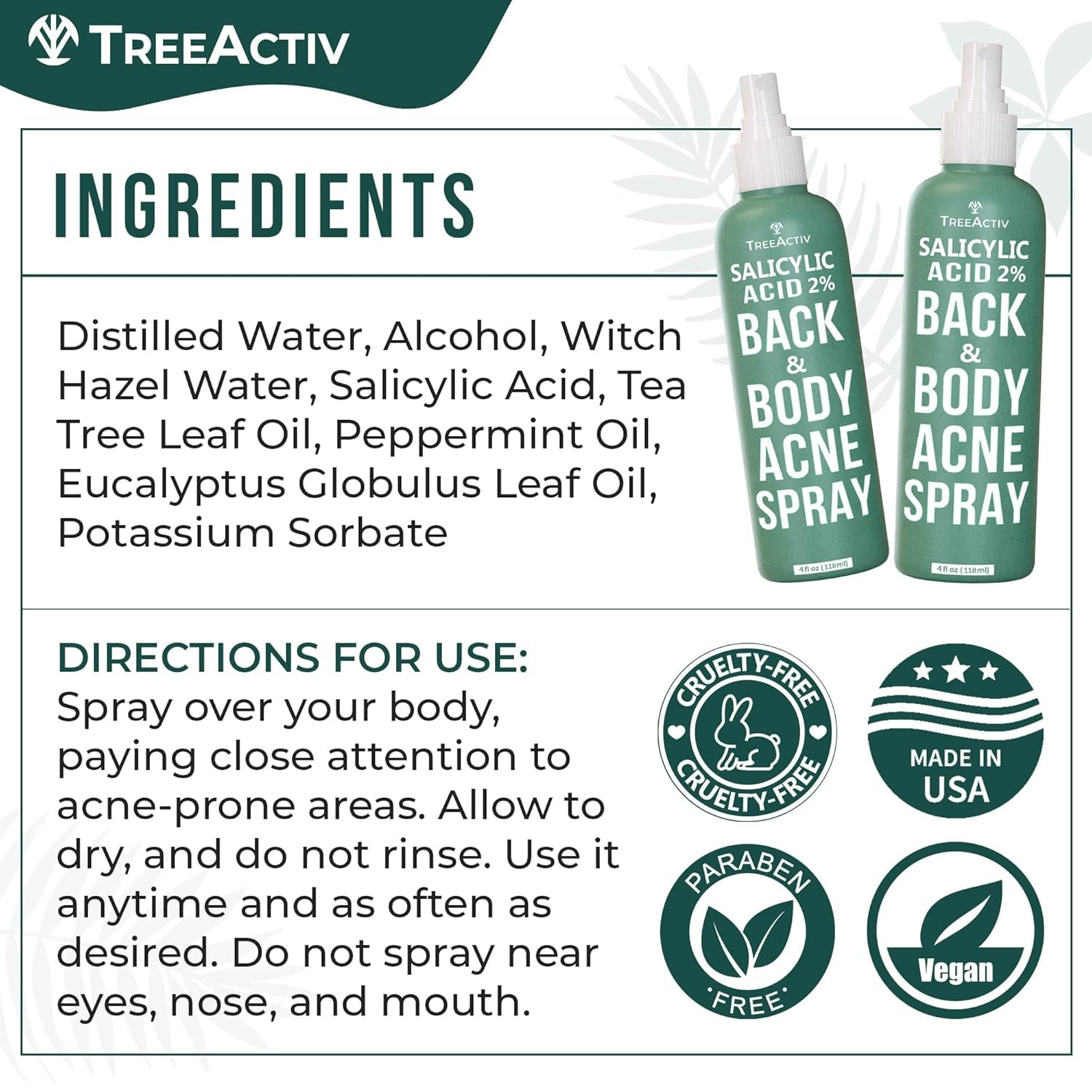 TreeActiv fast-drying back acne spray helps keep clothes clean after use.
