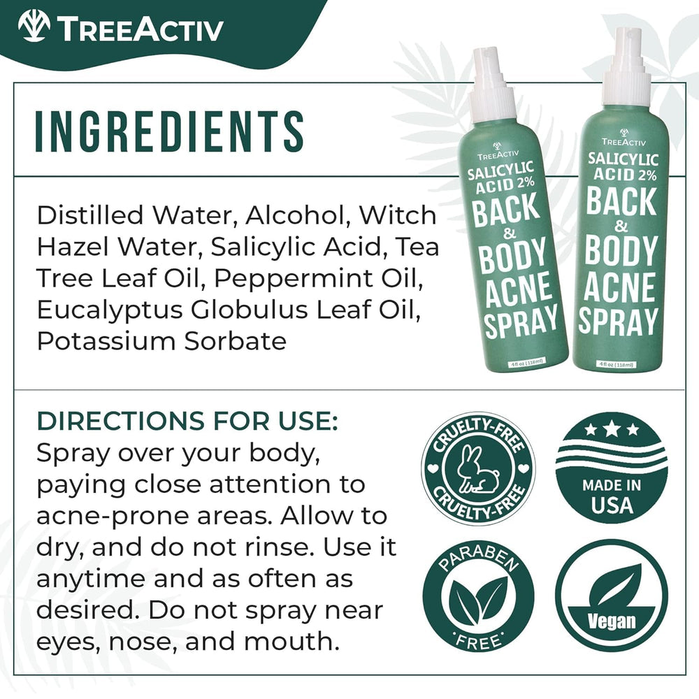 TreeActiv fast-drying back acne spray helps keep clothes clean after use.