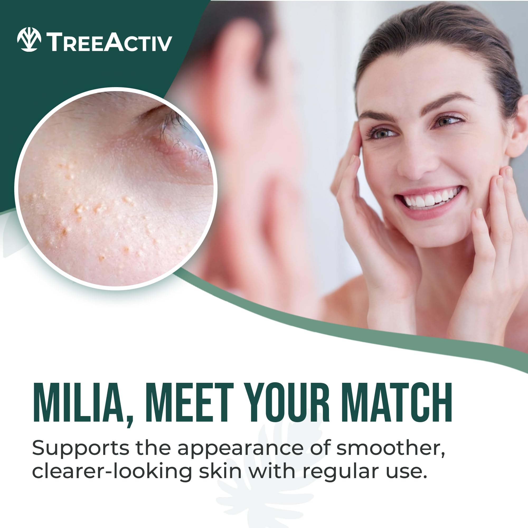 TreeActiv Bentonite clay and tea tree oil formula close-up for gentle exfoliation.