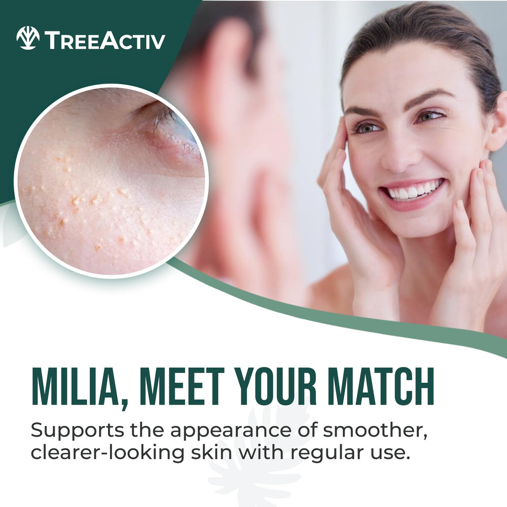 TreeActiv Bentonite clay and tea tree oil formula close-up for gentle exfoliation.