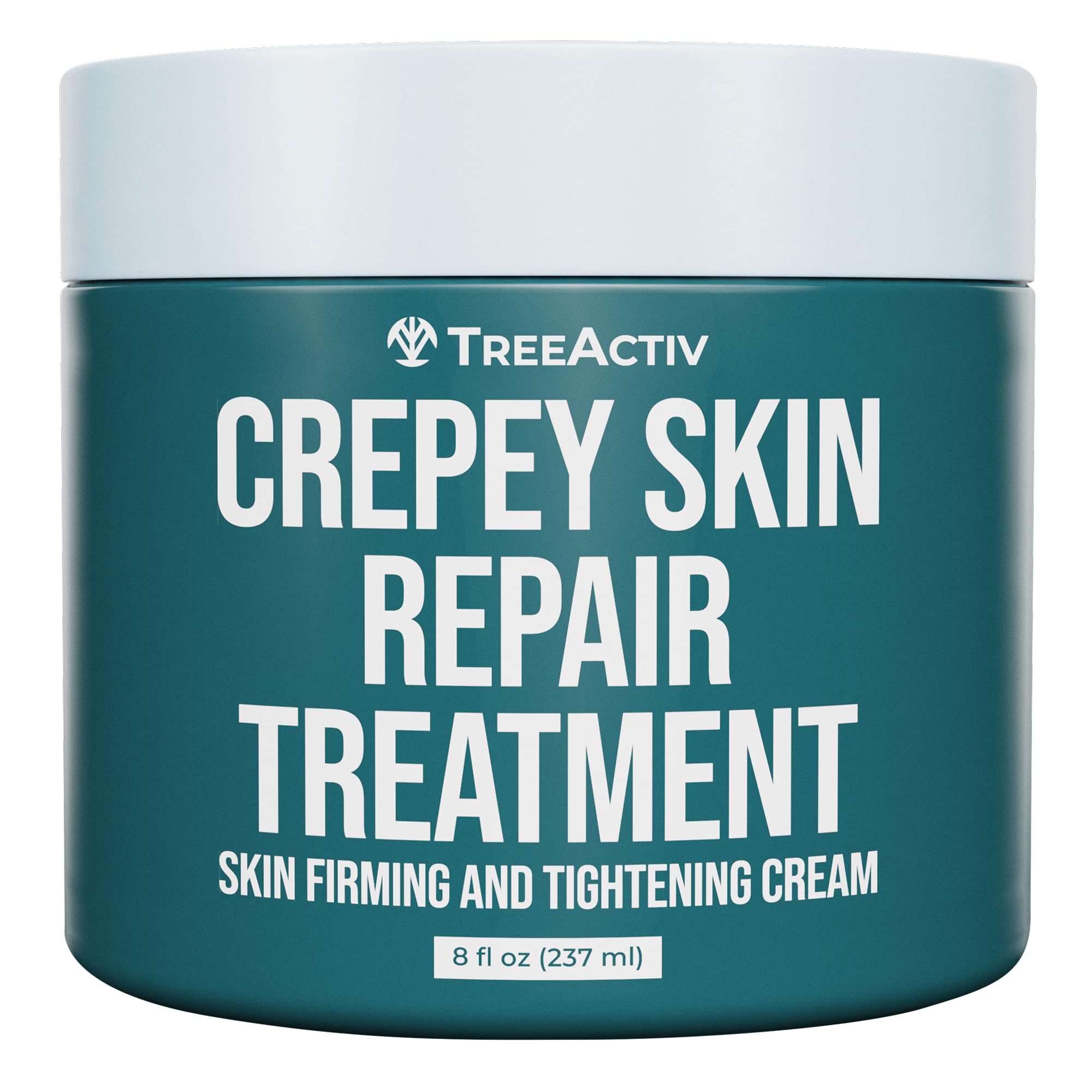 TreeActiv Crepey Skin Repair Cream bottle showing 8 oz size for deep hydration of dry skin