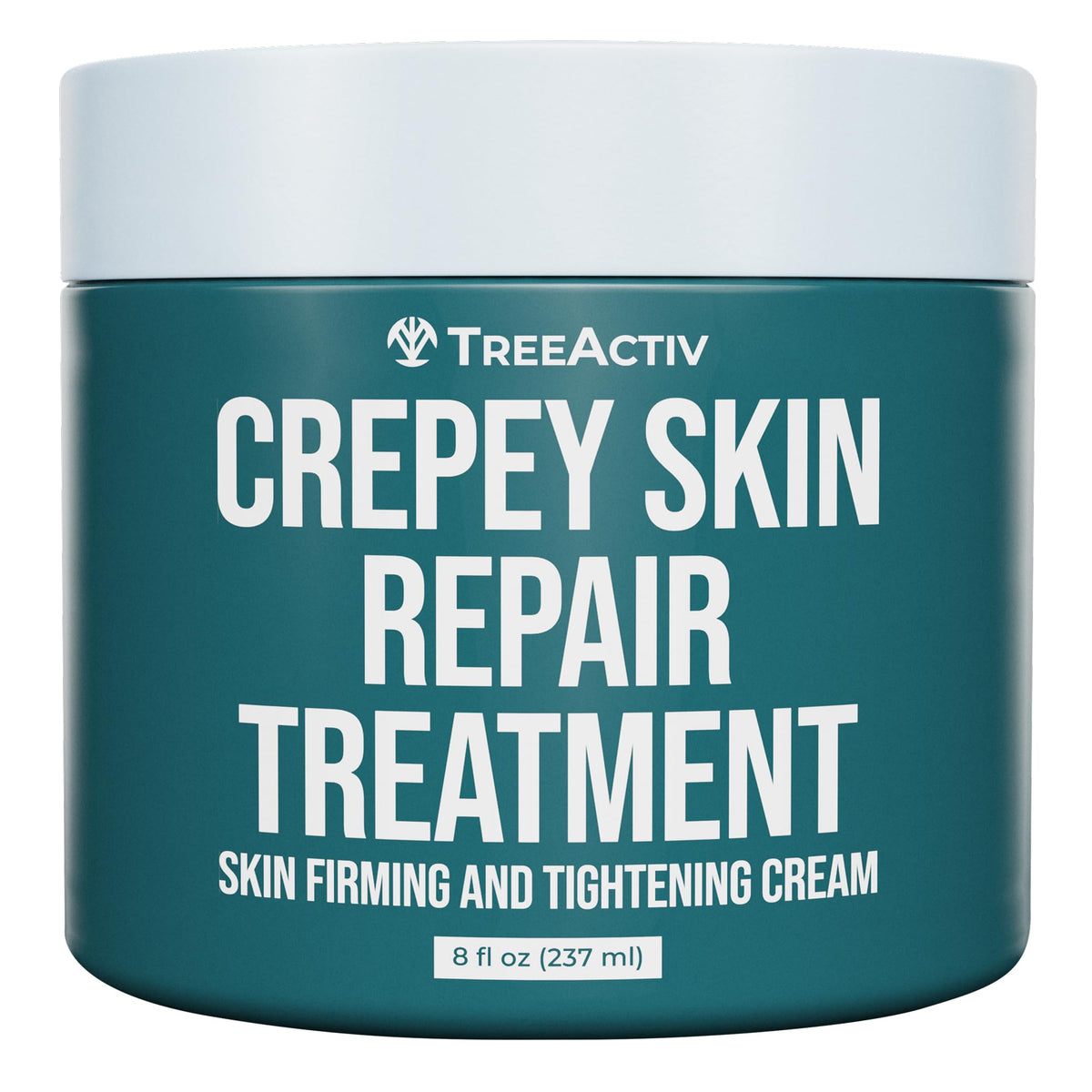 TreeActiv Crepey Skin Repair Cream bottle showing 8 oz size for deep hydration of dry skin