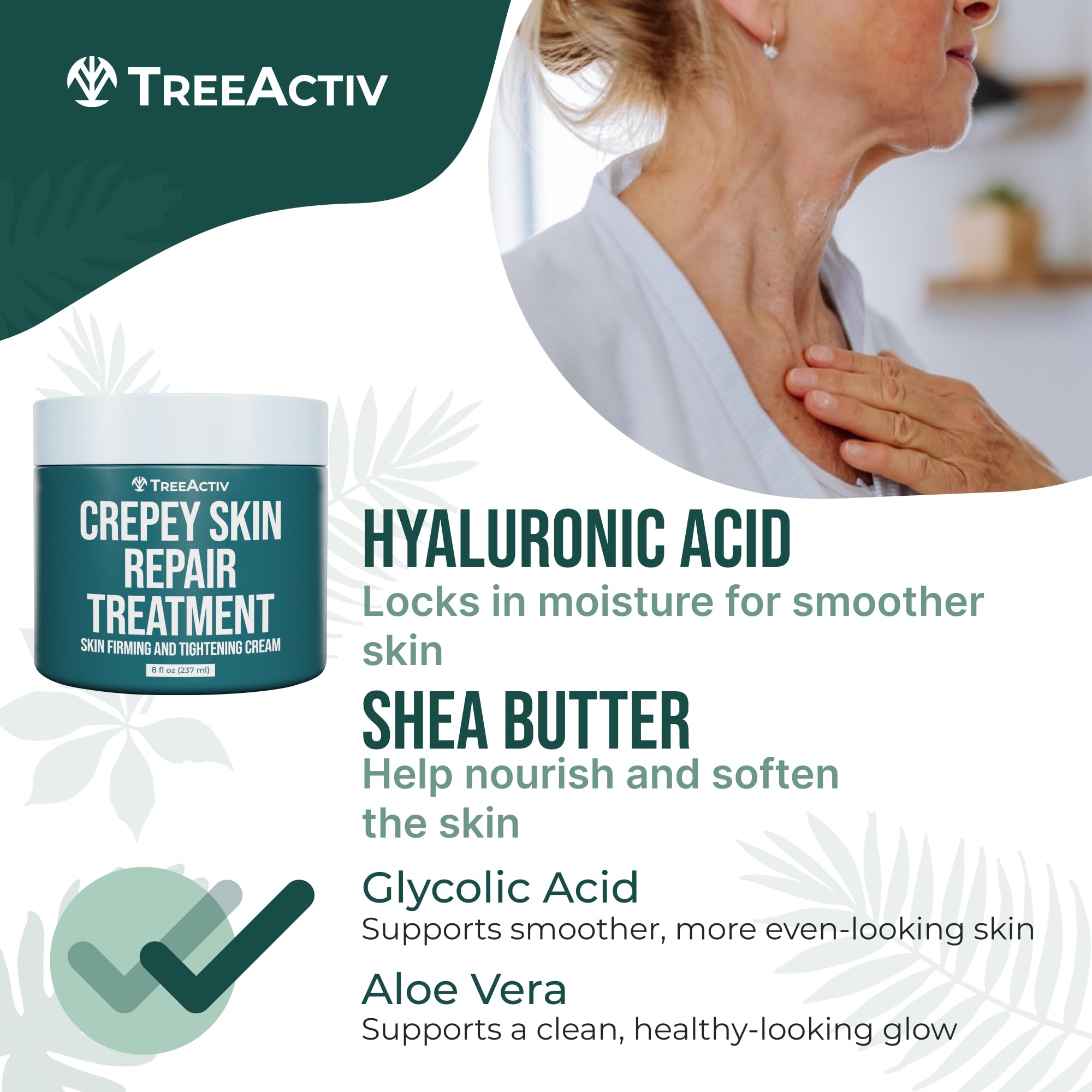 Daily-use scene with TreeActiv Crepey Skin Repair Cream illustrating ongoing hydration