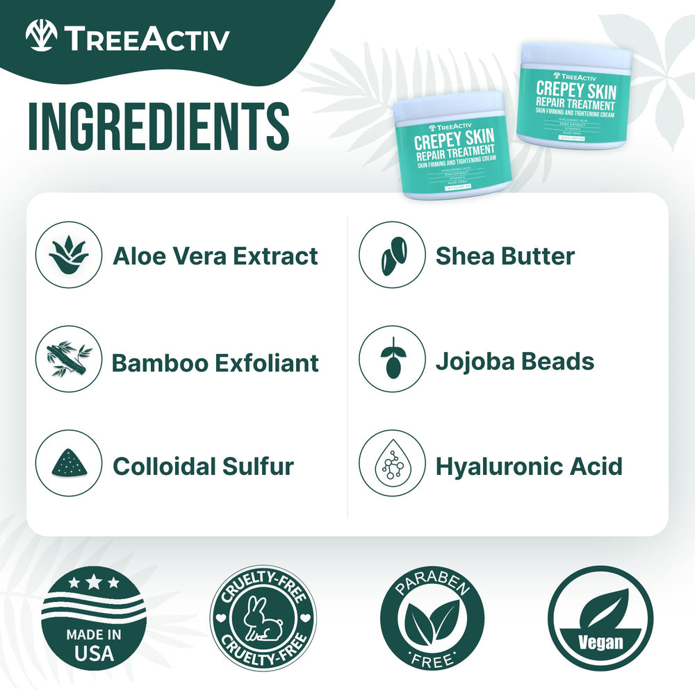 TreeActiv Crepey Skin Repair Cream hyaluronic-graphic—moisture-boosting benefits.