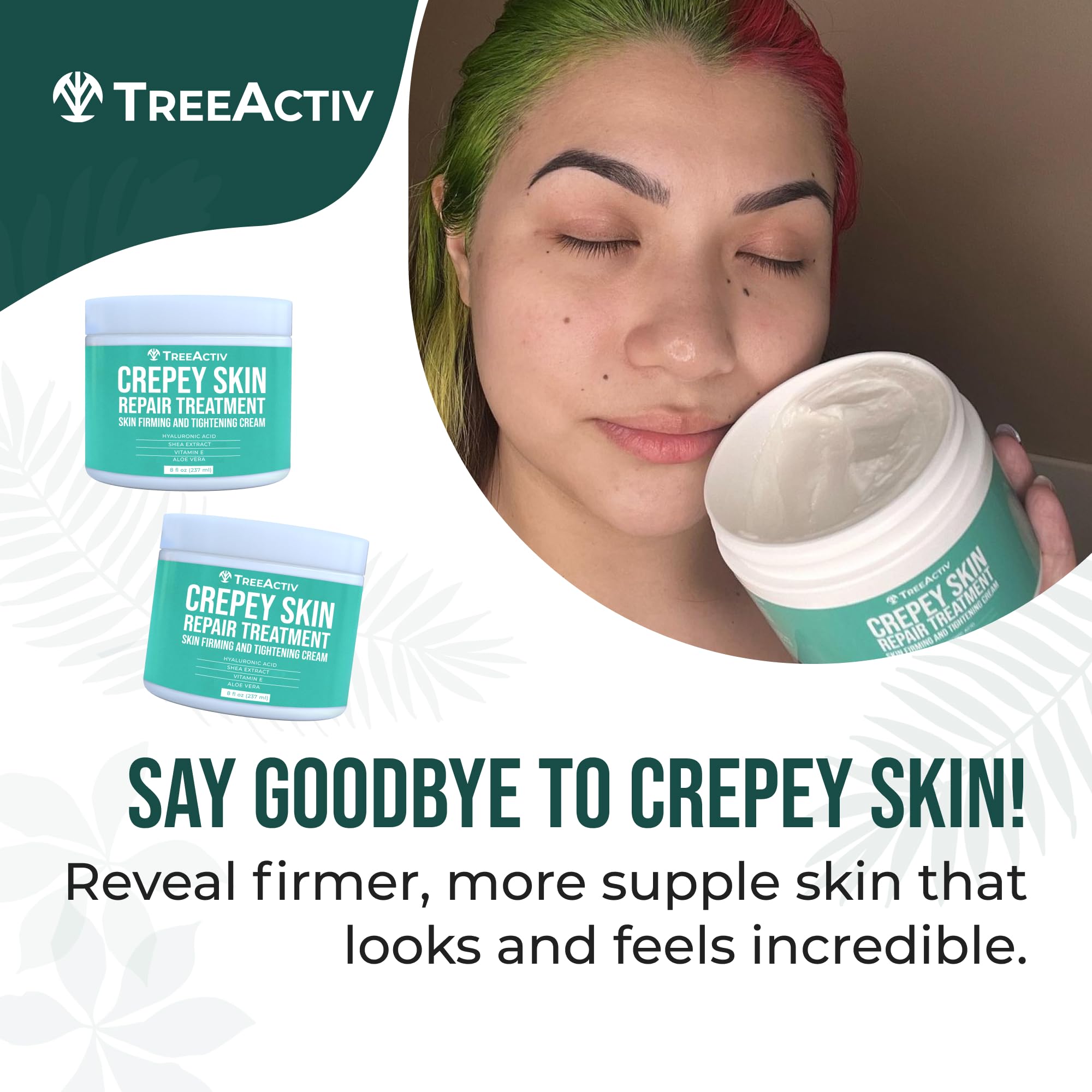 TreeActiv Crepey Skin Repair Cream neck-area focus—targeted care for crepey neck areas.