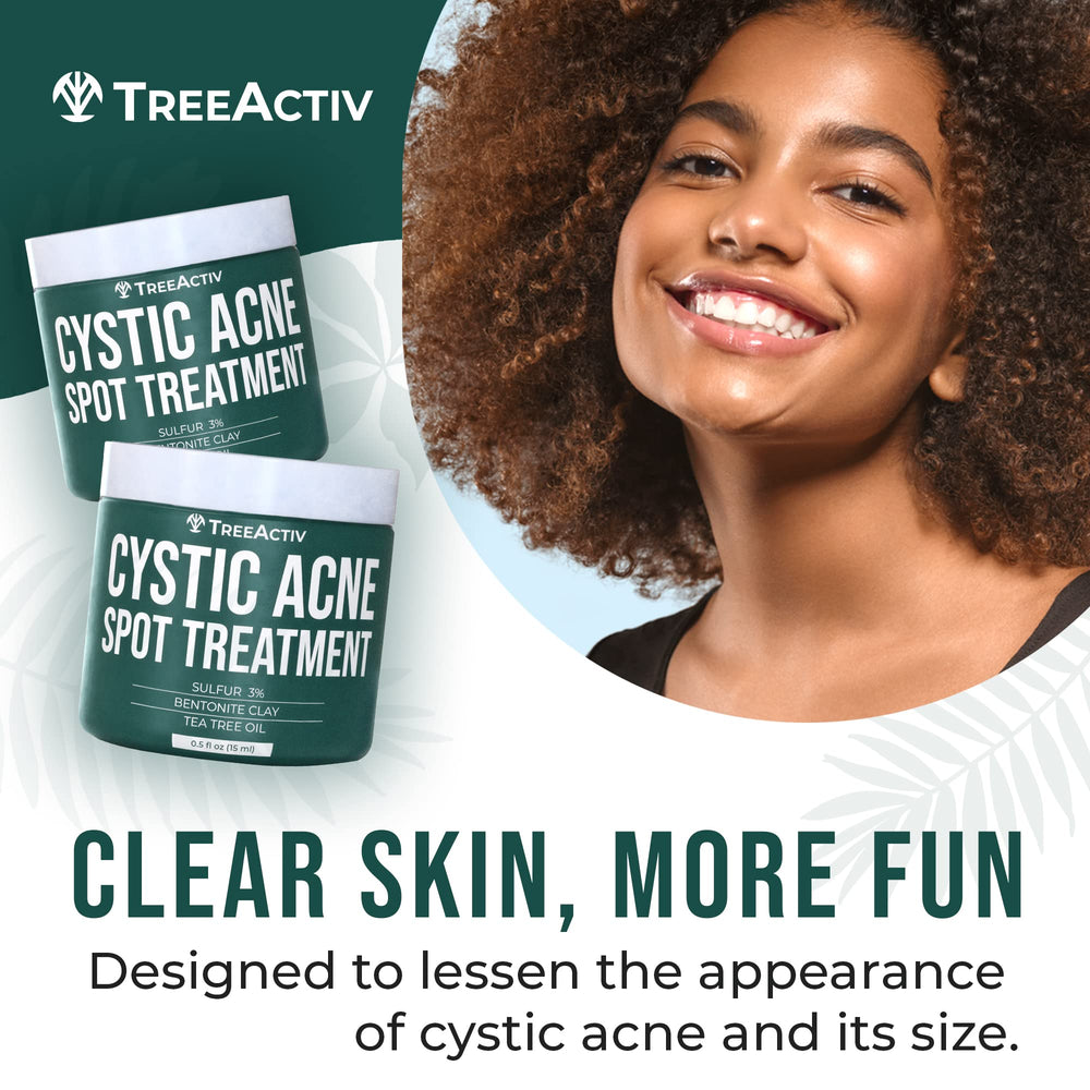 TreeActiv cystic acne spot treatment on body highlights versatile face and back use.