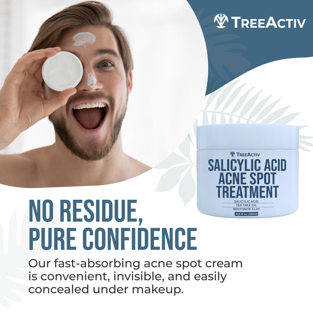 TreeActiv Invisible Acne Spot Cream packaging indicating travel-friendly size.