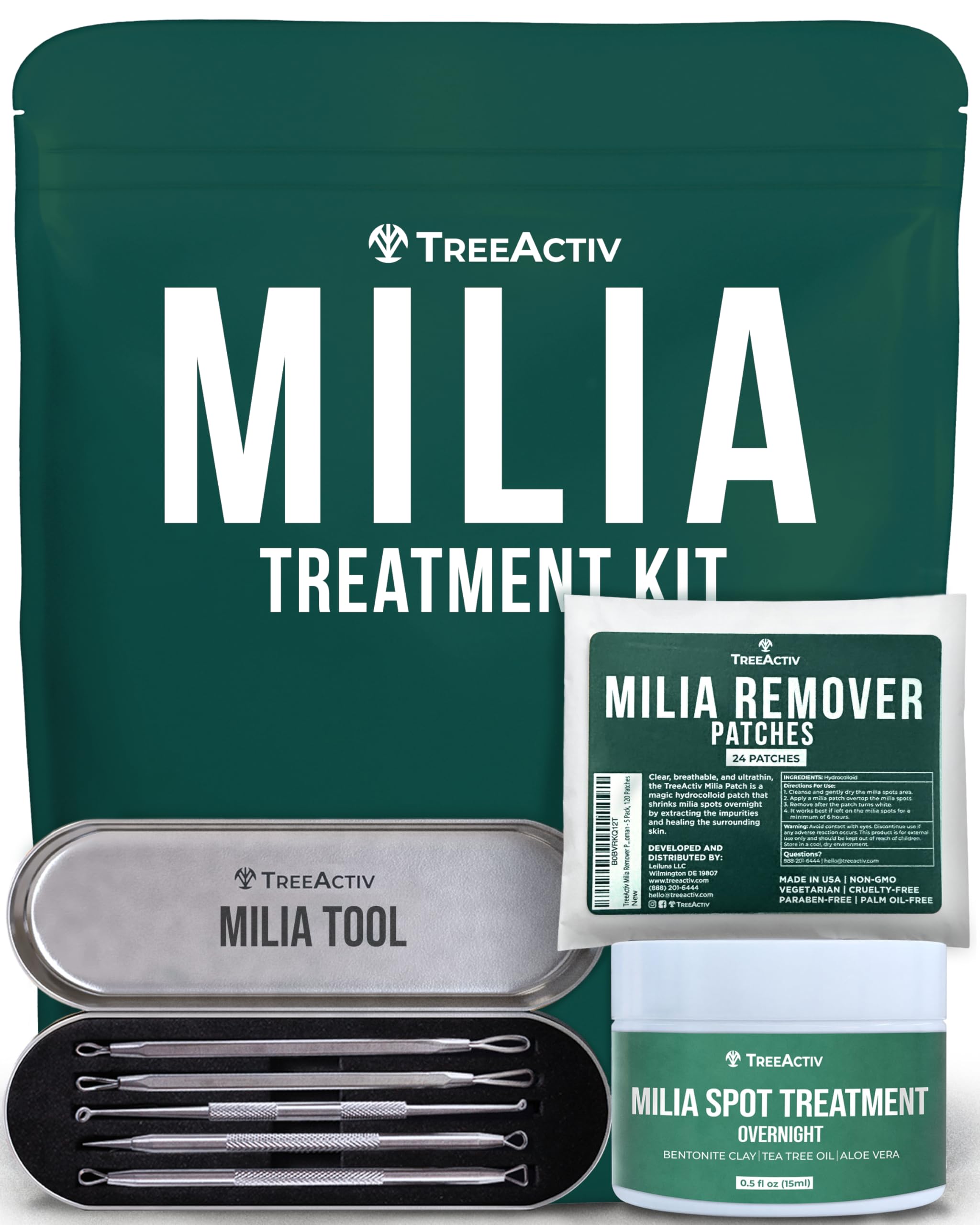 TreeActiv Milia Spot Cream bottle offering gentle overnight treatment for milia-prone skin.