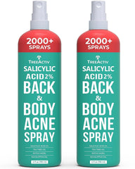 TreeActiv salicylic acid back-and-body acne spray bottle shows fast-drying coverage for larger areas.