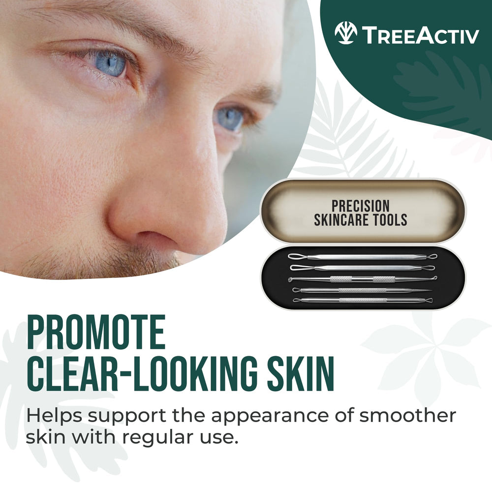 TreeActiv Stainless steel milia tool kit with 10 heads for precision.
