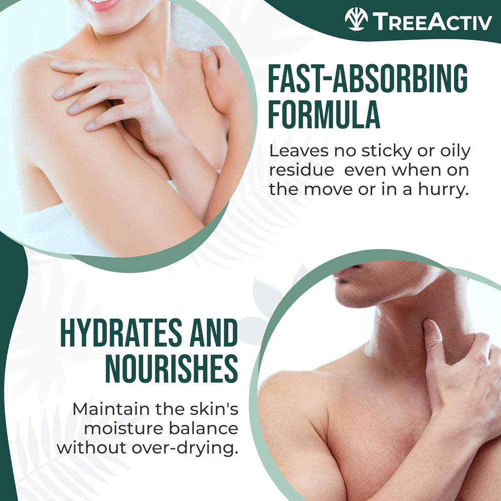 TreeActiv tea tree oil and aloe vera blend soothes irritated skin during treatment.