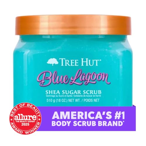 Red algae enriched formula nourishes and hydrates skin in Tree Hut Blue Lagoon scrub.