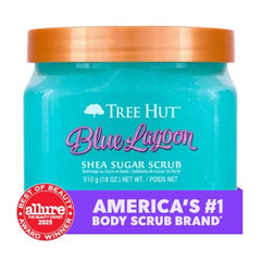 Red algae enriched formula nourishes and hydrates skin in Tree Hut Blue Lagoon scrub.