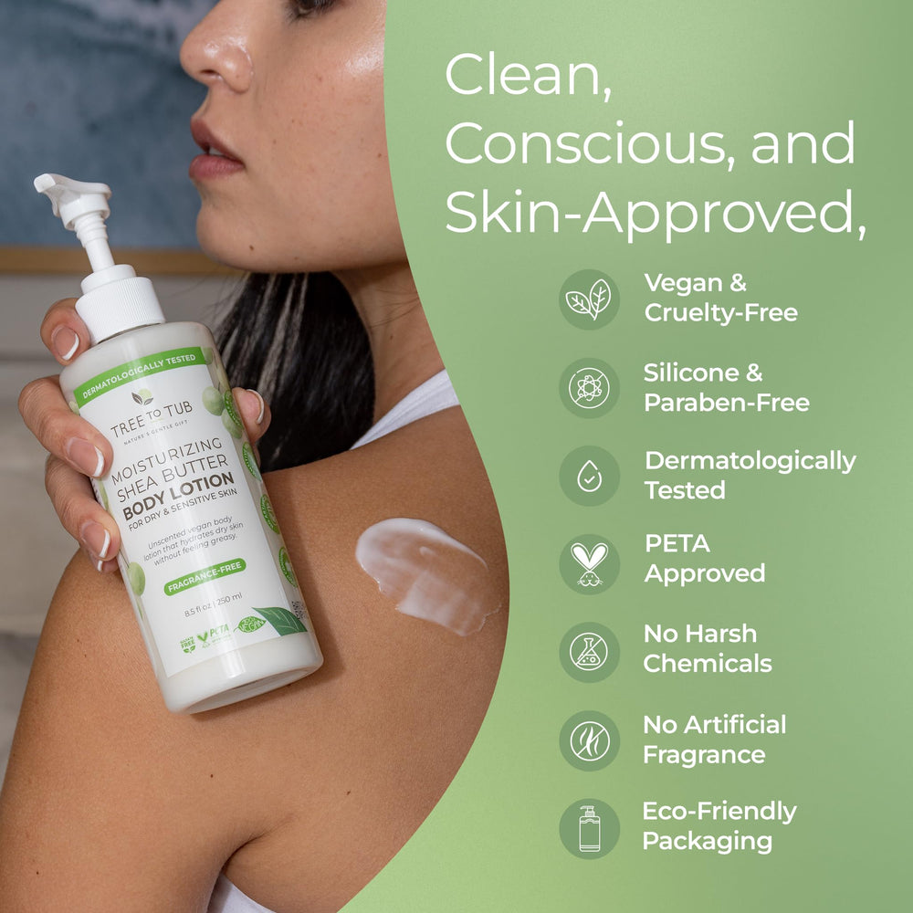 Tree to Tub Sensitive Skin Application Shot demonstrates gentle daily use.