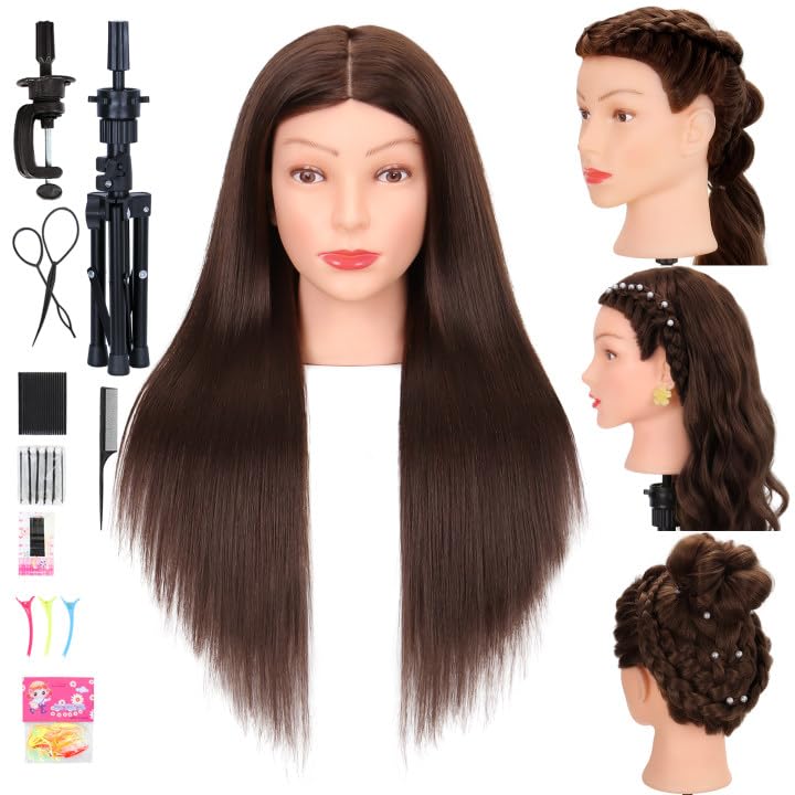 Treosida mannequin head close-up shows 80% real hair texture for authentic braiding practice.