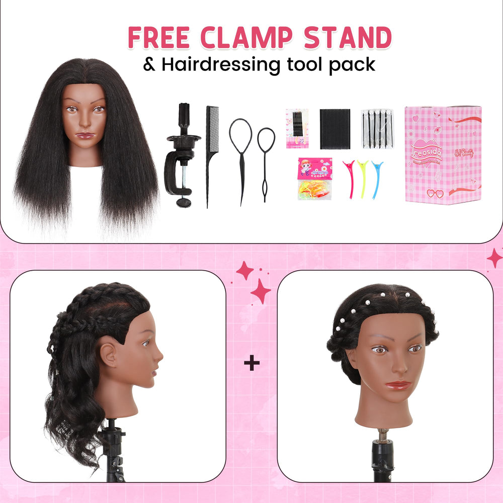 Treosida mannequin head 16-18 inch length supports varied hairstyles.