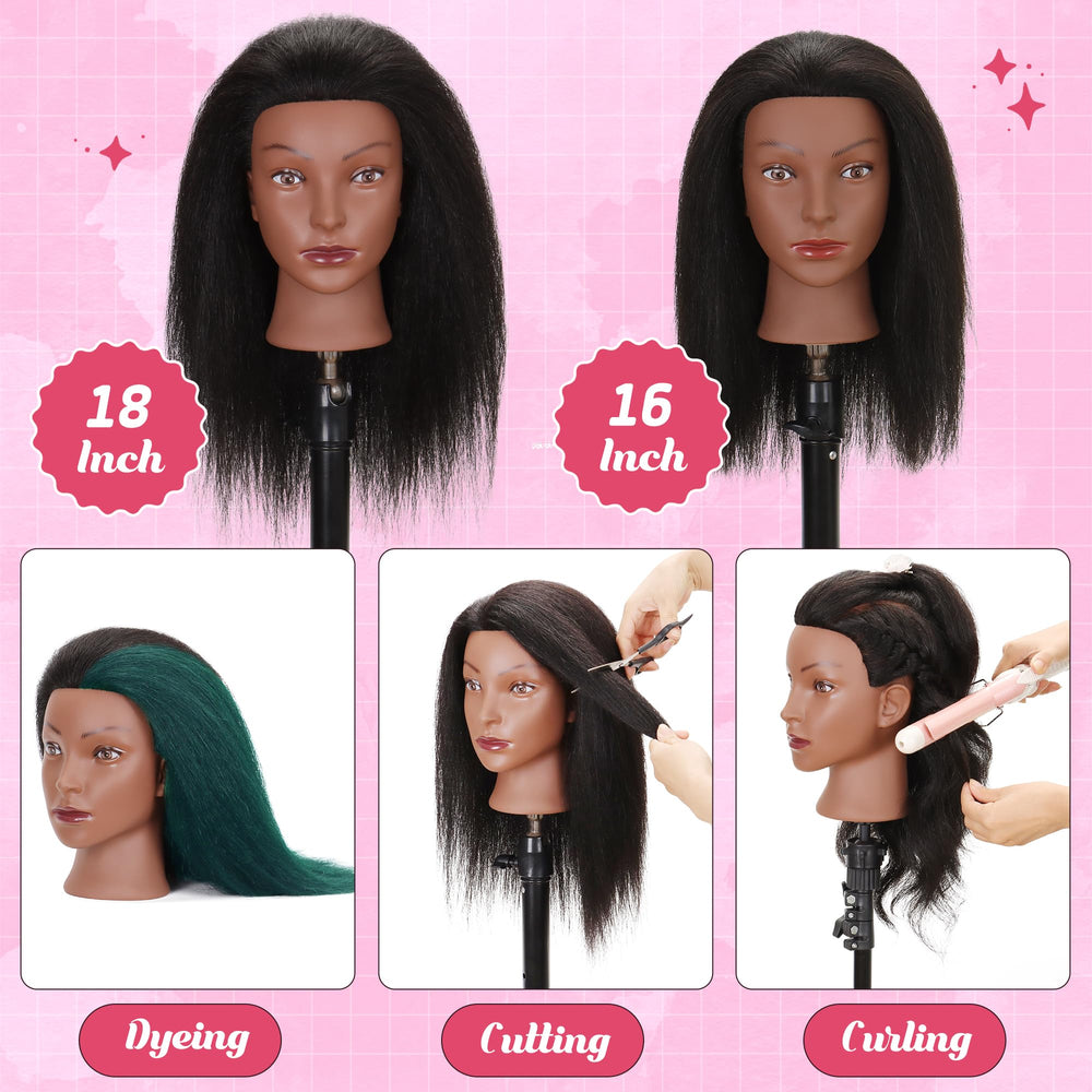 Treosida mannequin head supports curling and straightening practice with heat guidance.