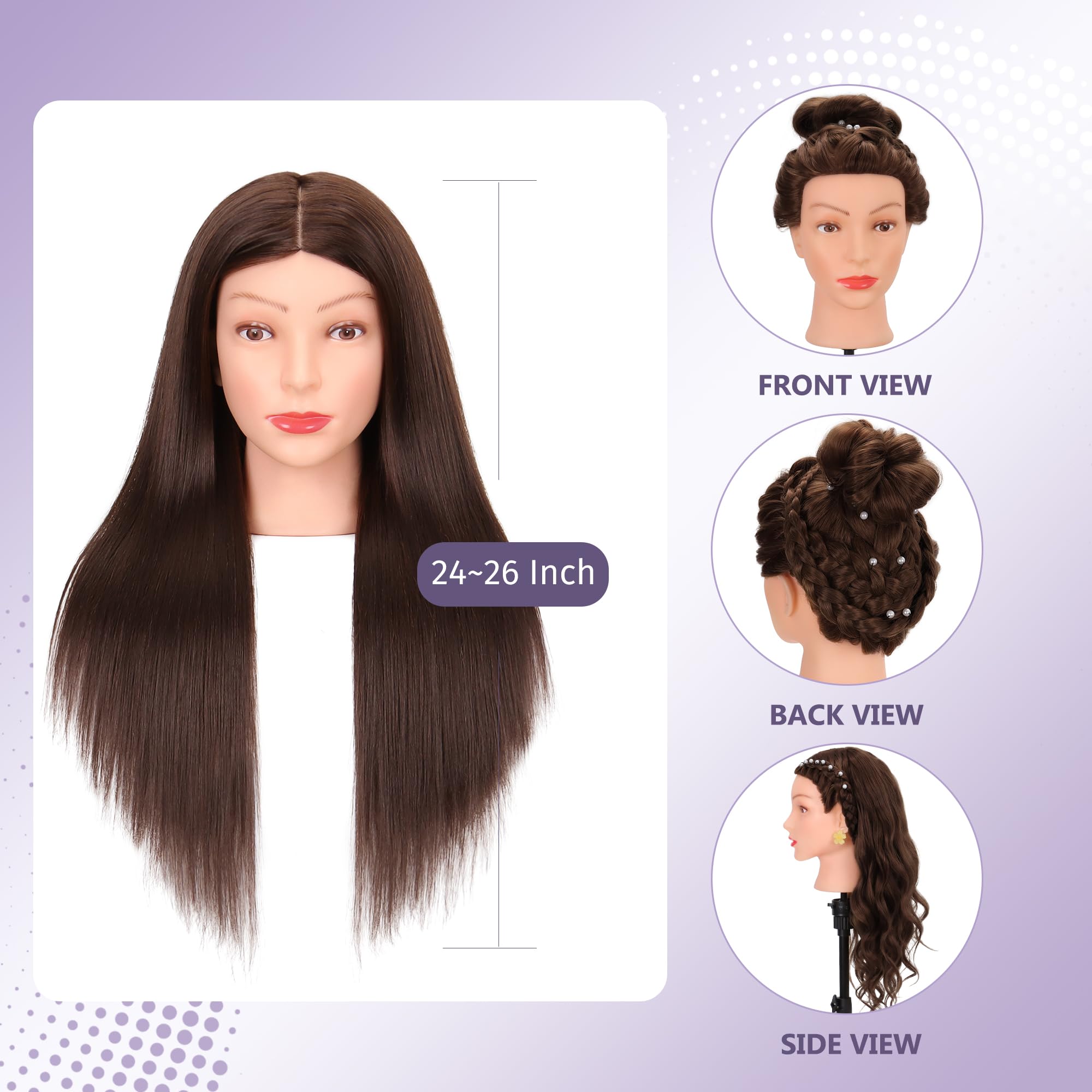 Treosida mannequin head for cutting and styling with realistic hair texture for practice.