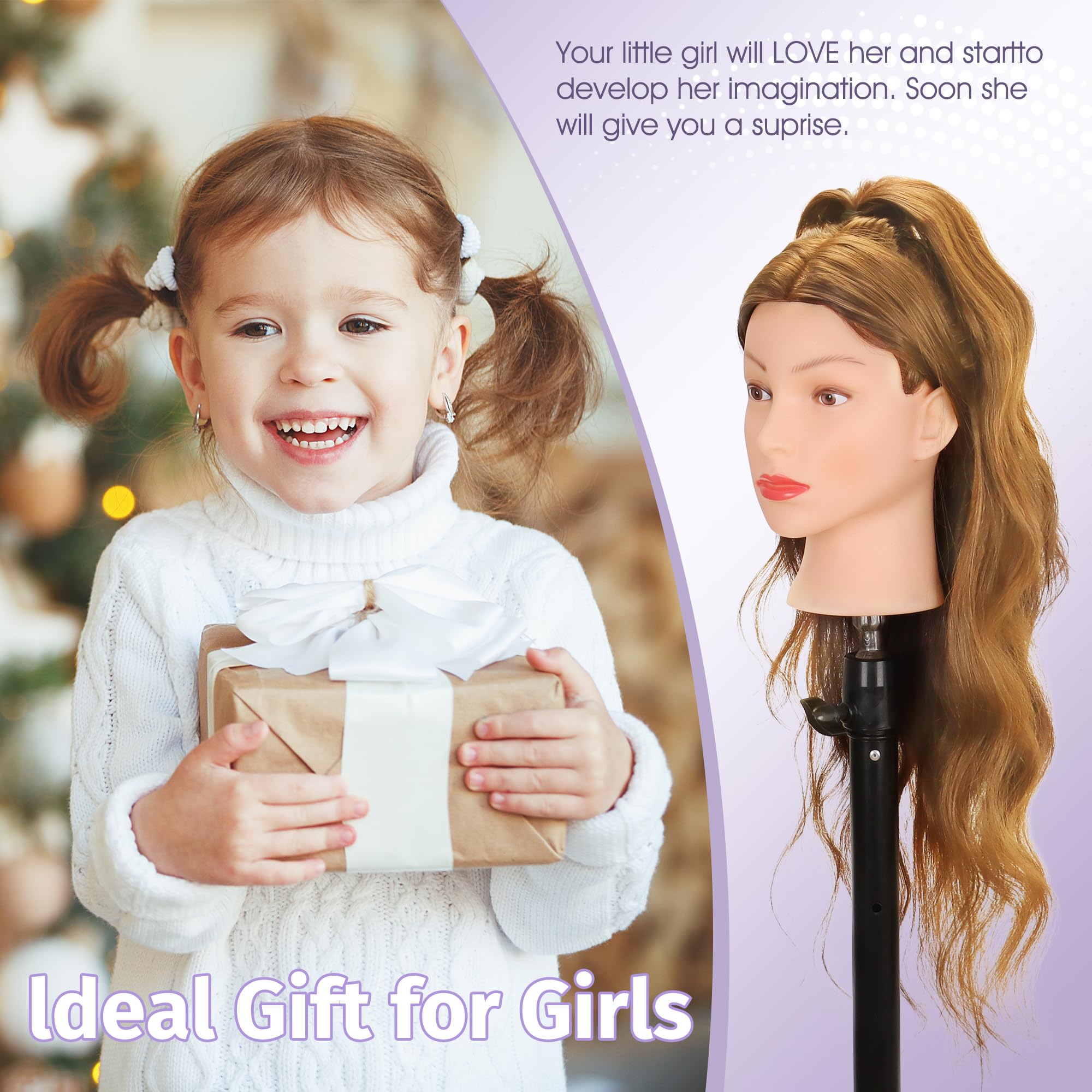Treosida mannequin head 26-28 inches offers life-size practice for professional readiness.