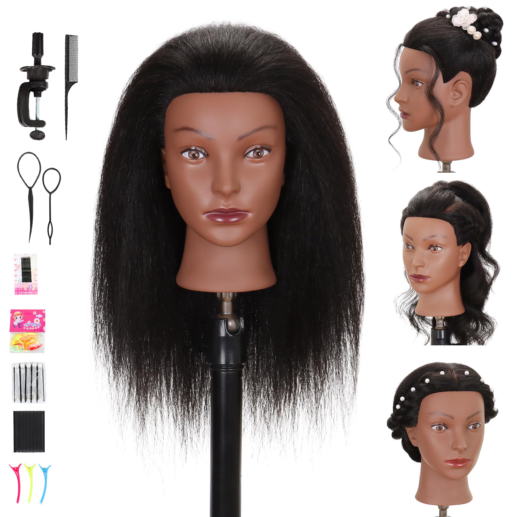 Treosida mannequin head real hair 16-18 inches for realistic styling practice at home.
