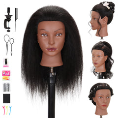 Treosida mannequin head real hair 16-18 inches for realistic styling practice at home.