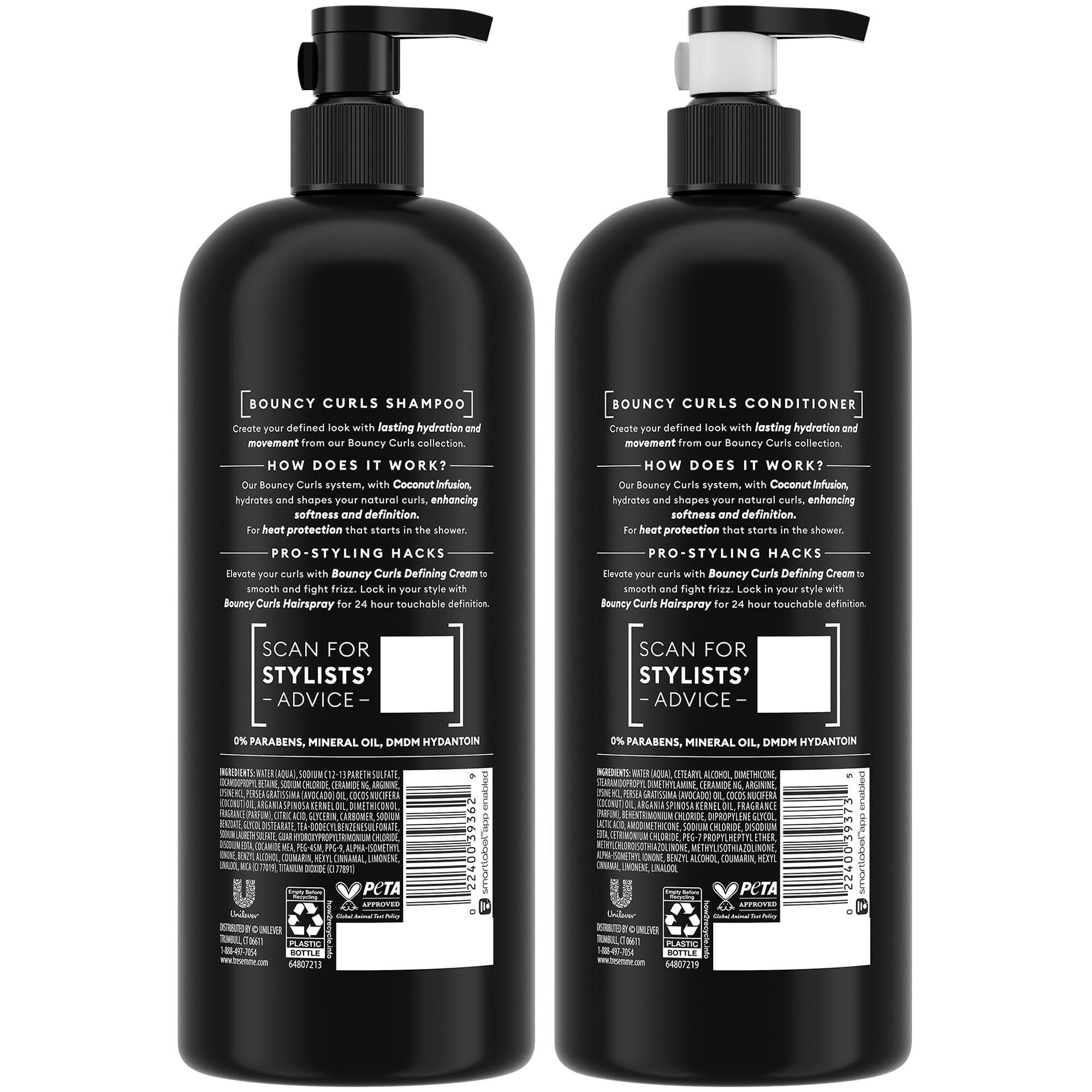 TRESemmé Bouncy Curls conditioner bottle pour enhances definition and moisture for curls.