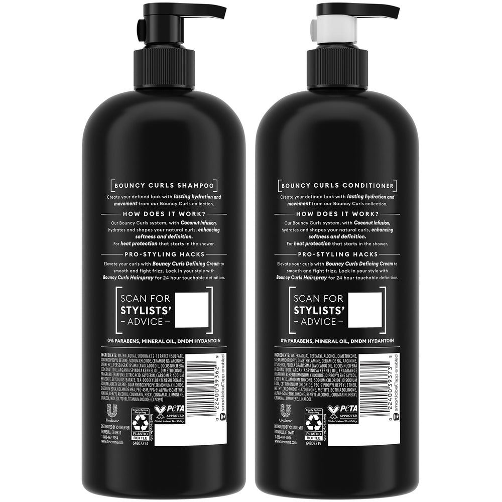TRESemmé Bouncy Curls conditioner bottle pour enhances definition and moisture for curls.