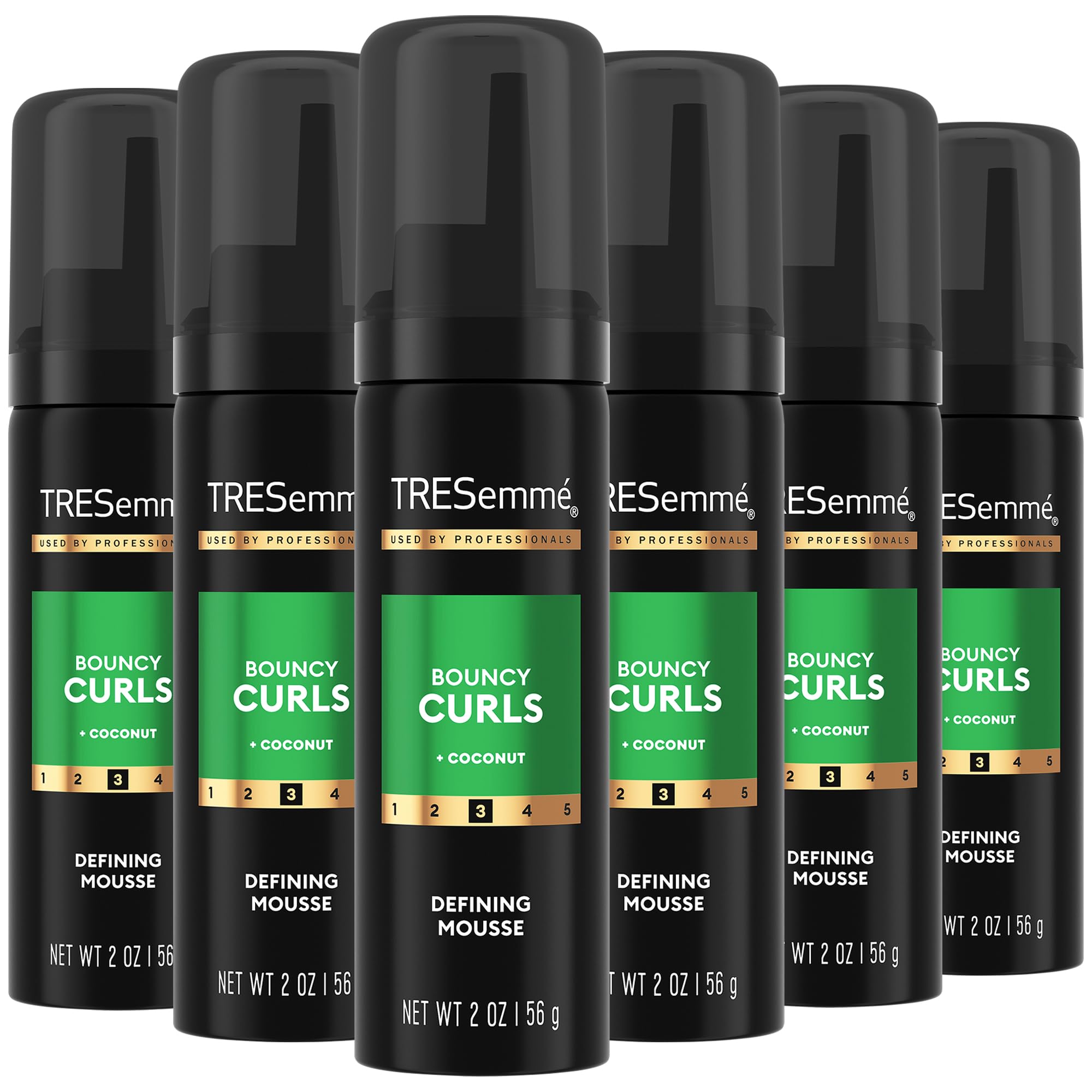 TRESemmé Bouncy Curls mousse bottle with coconut oil provides defined curls.