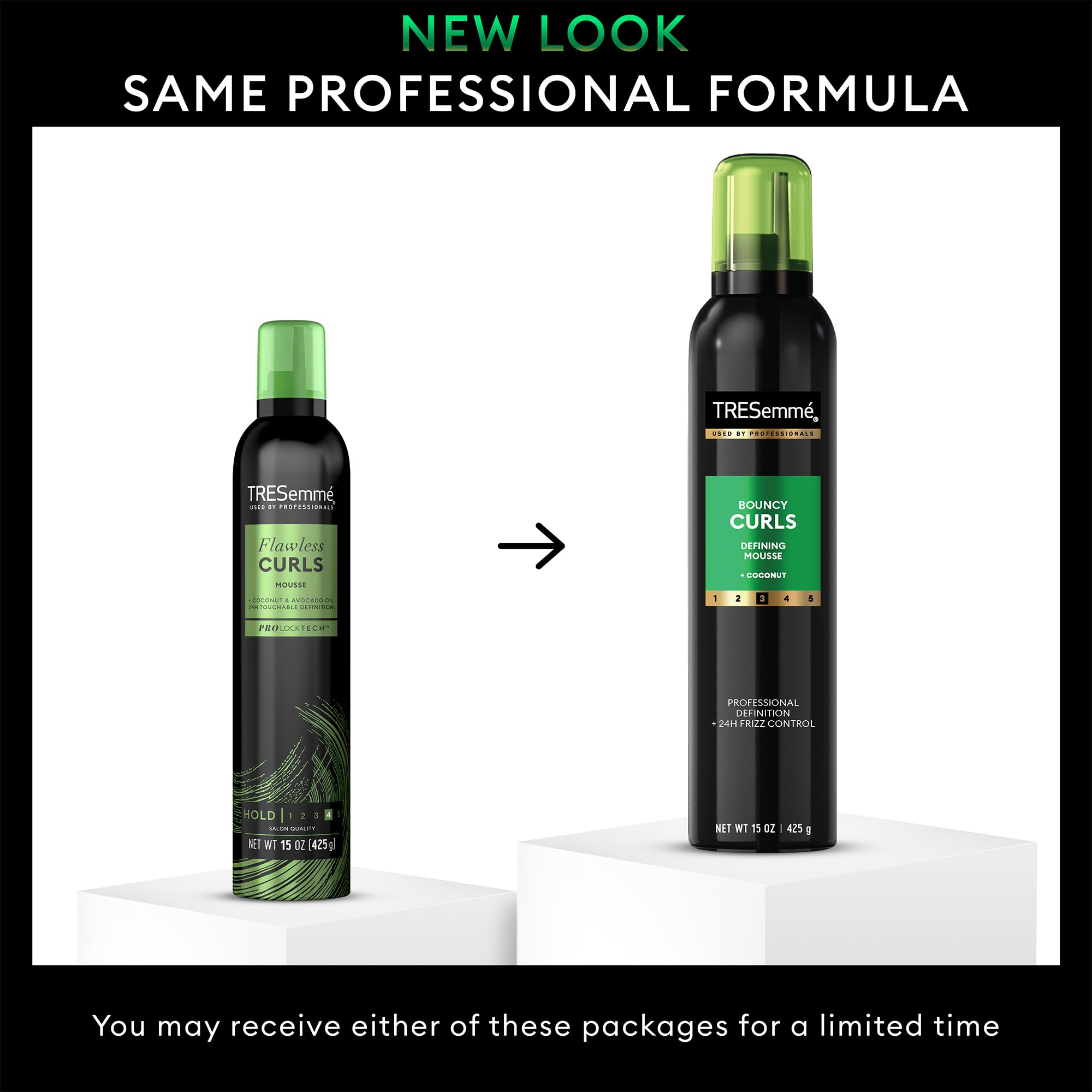 TRESemmé Bouncy Curls regimen shampoo and conditioner prep heat protection in shower.