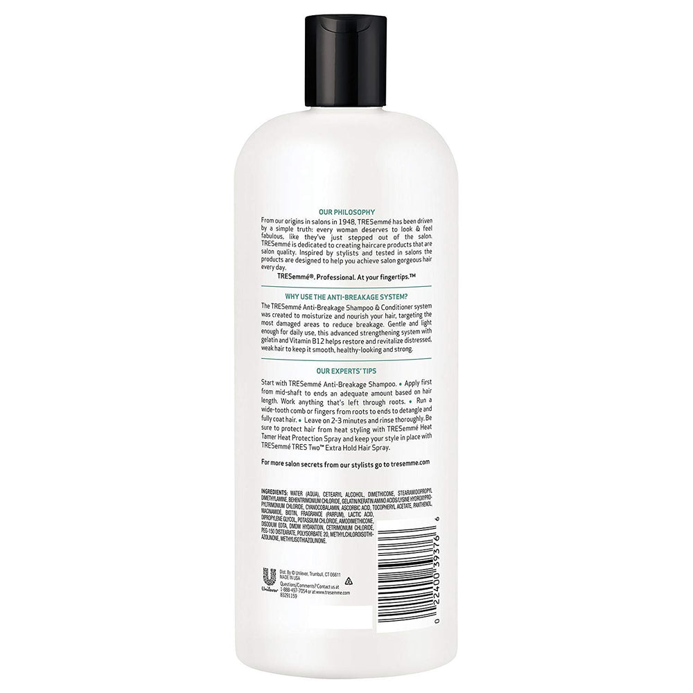 TRESemmé gelatin formula label close-up highlighting detangling benefits