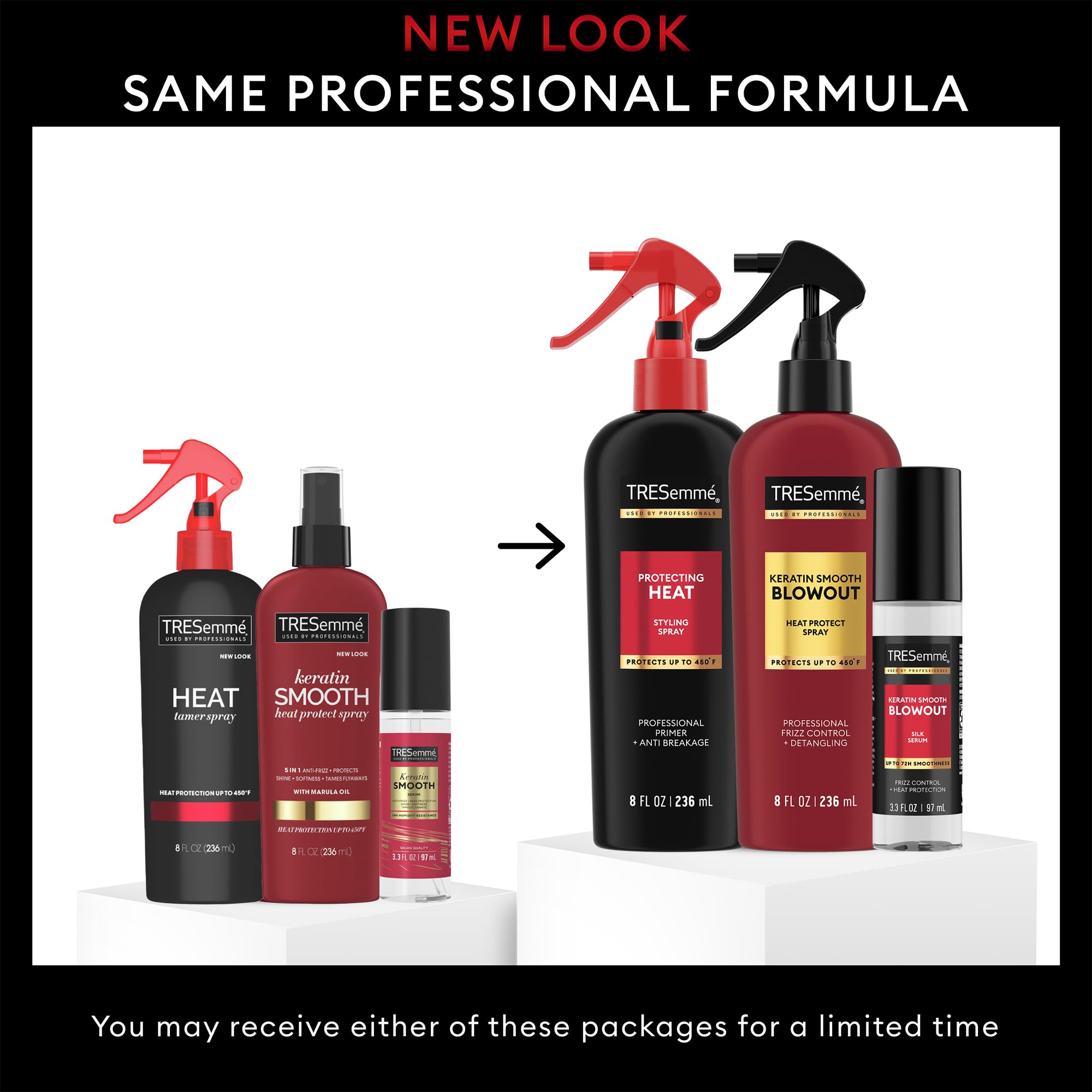 TRESemmé damp-hair application showing spray prep before blow drying