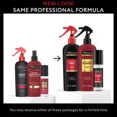 TRESemmé damp-hair application showing spray prep before blow drying