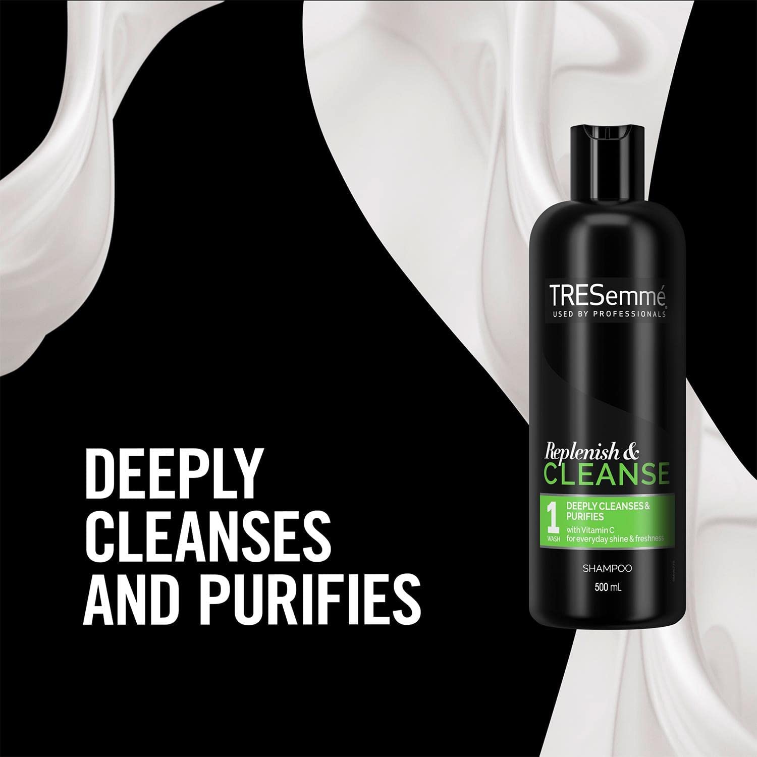 TRESemmé Deep Cleansing Shampoo in-use on hair after buildup for a cleaner feel