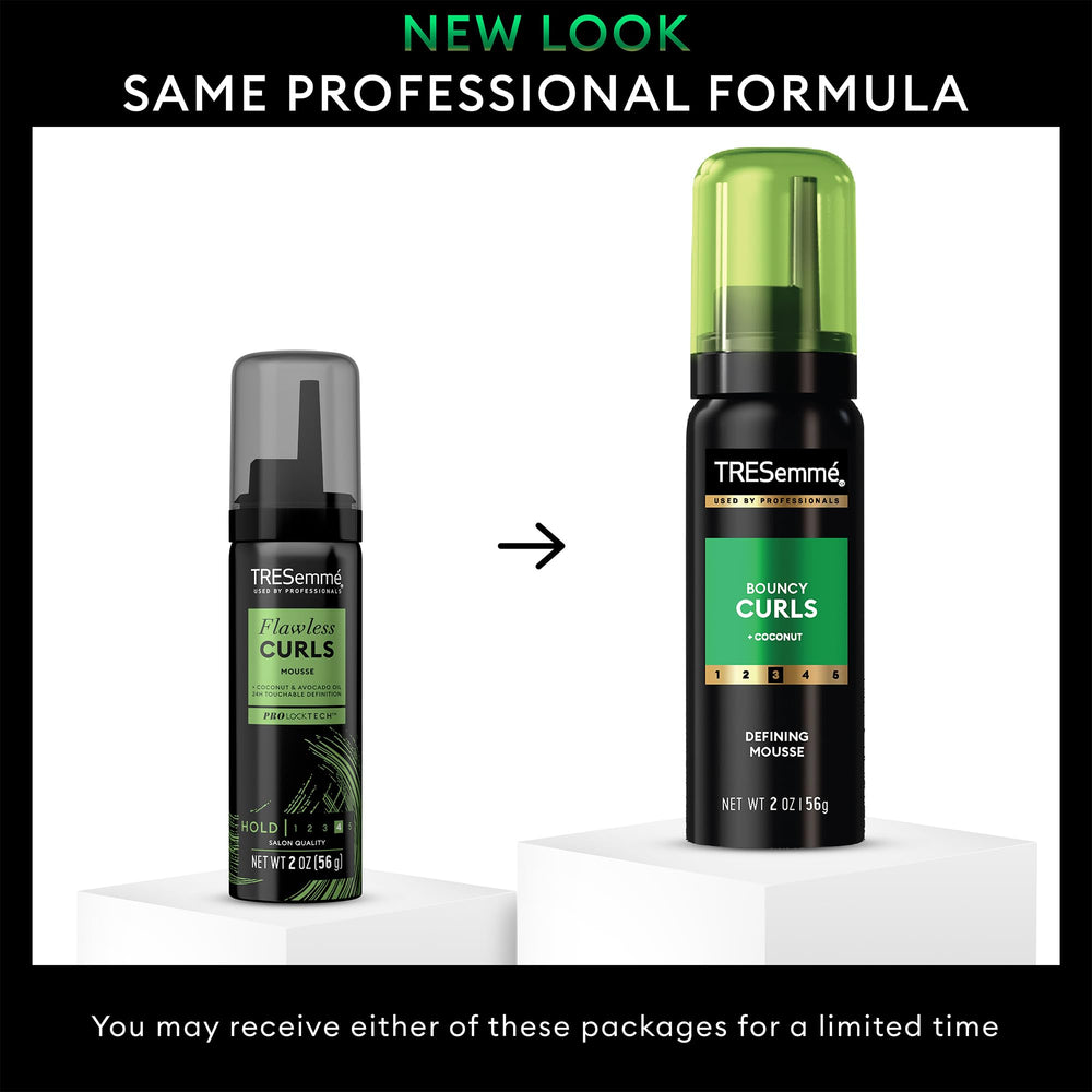 Mousse being applied to damp curls for defined, frizz-controlled styling by TRESemmé.