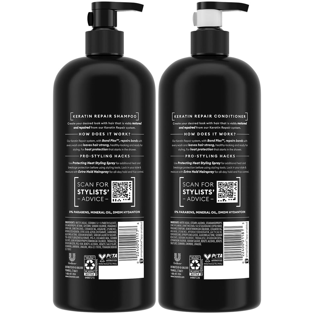 TRESemmé Keratin Repair conditioner tube ready to detangle and seal cuticles.