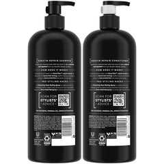 TRESemmé Keratin Repair conditioner tube ready to detangle and seal cuticles.