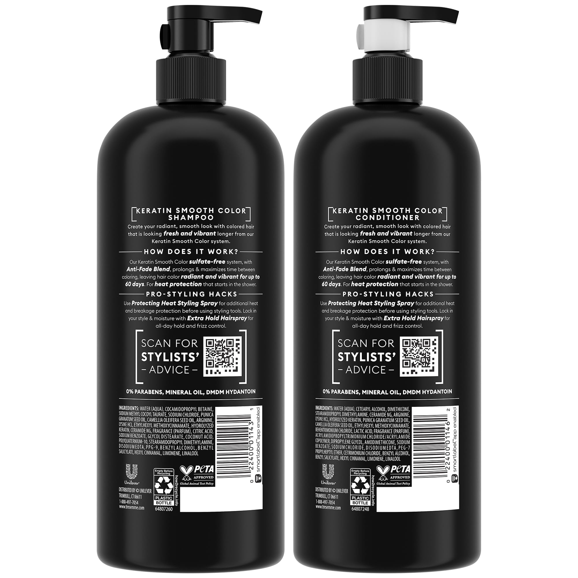 TRESemmé Keratin Smooth Color conditioner bottle offers frizz control and lasting shine