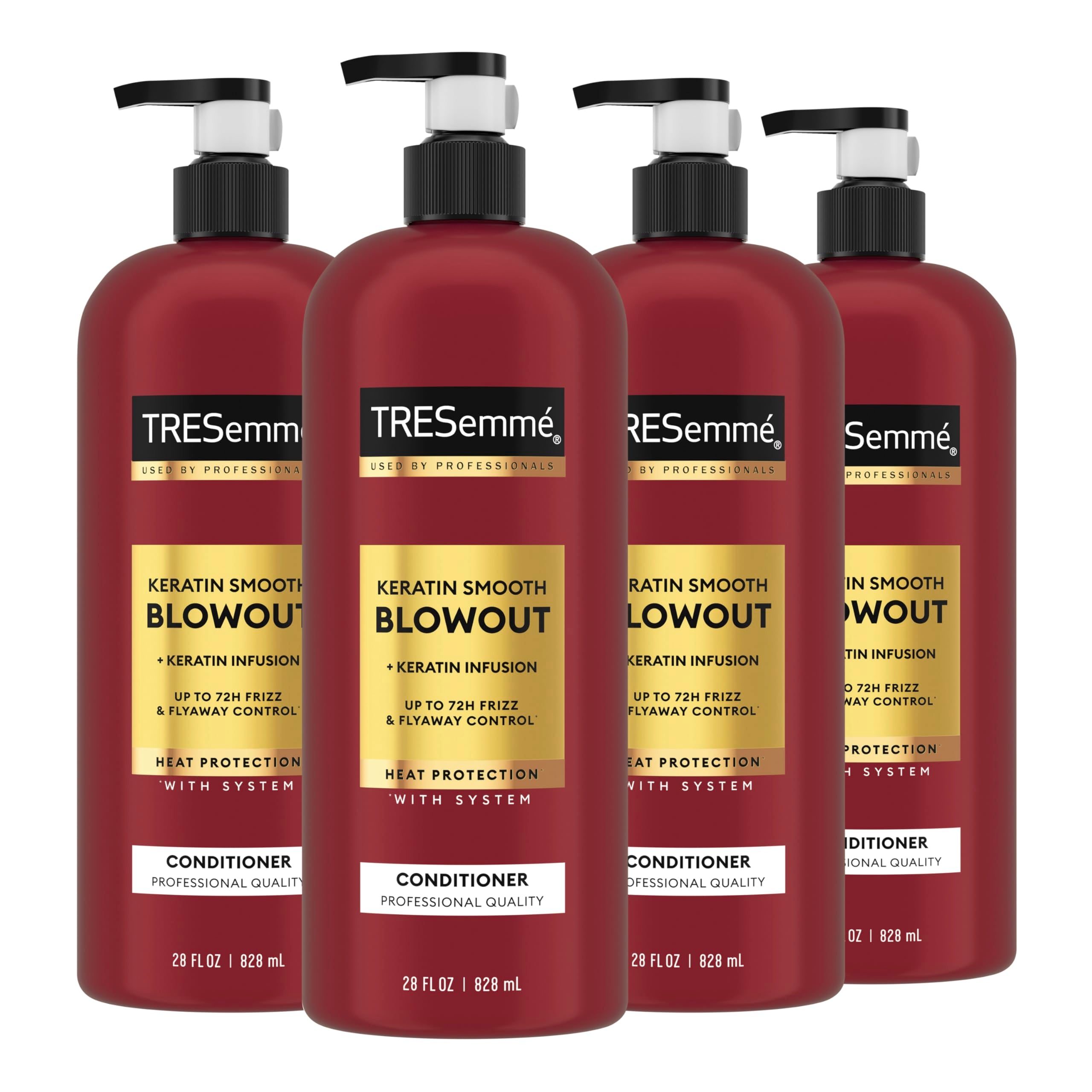 TRESemmé Keratin Smooth Conditioner bottle closeup delivers frizz control