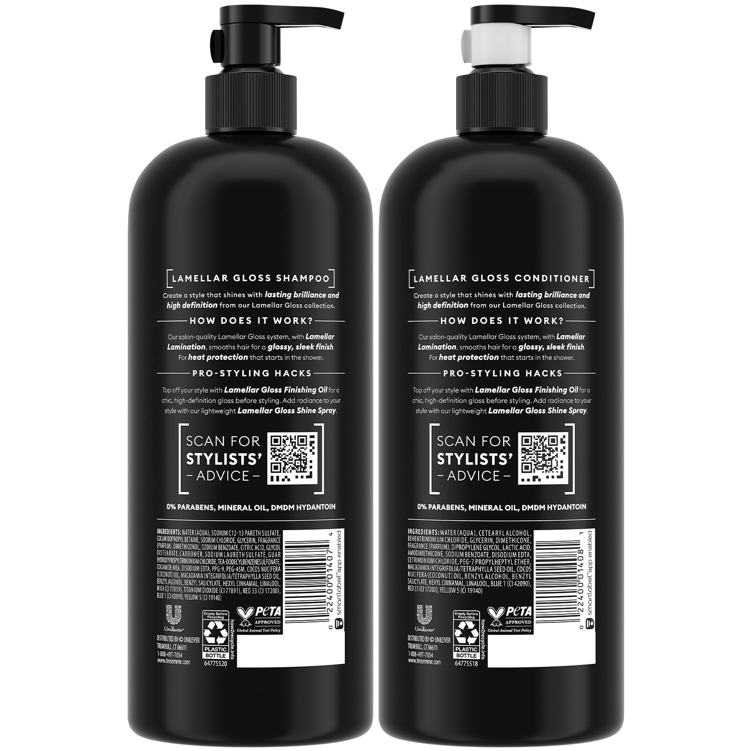 TRESemmé Lamellar Gloss conditioner bottle delivering frizz control