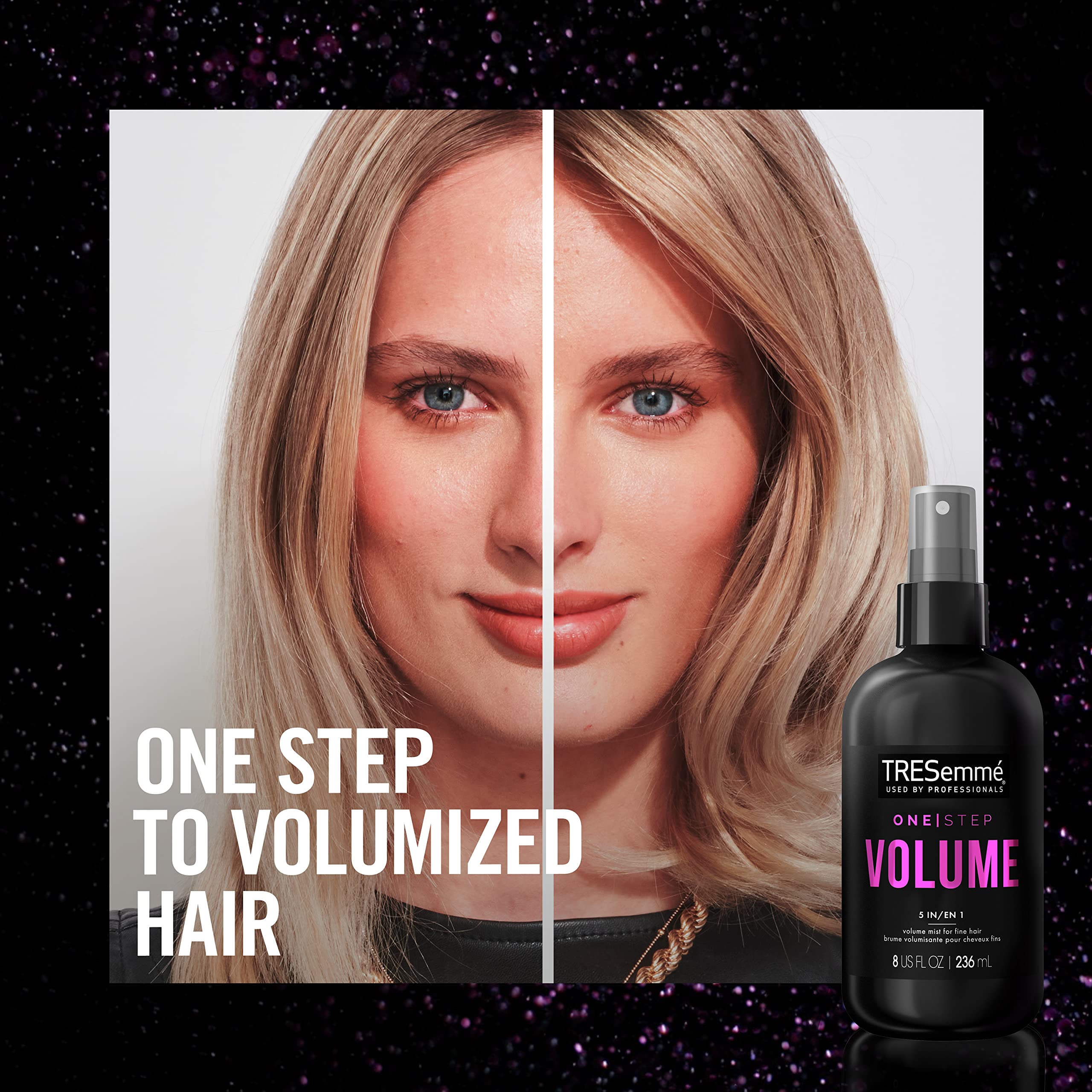 TRESemmé One Step Volume Mist creates soft, weightless volume after styling.