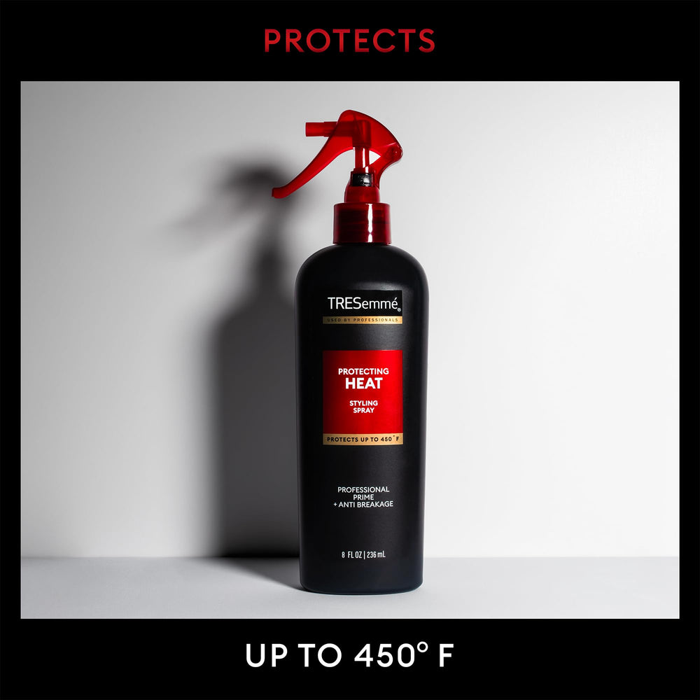 TRESemmé Protecting Heat Spray bottle delivering frizz control and heat defense