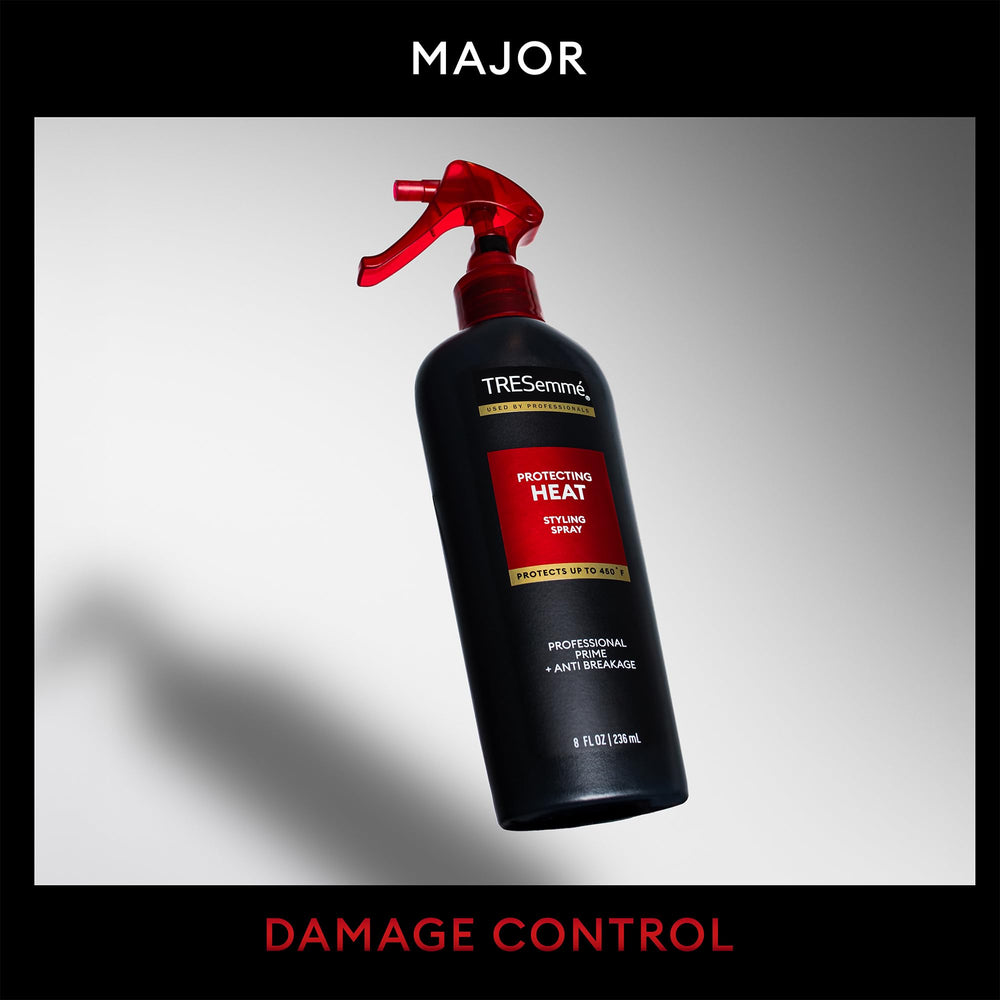 TRESemmé Protecting Heat Spray used on damp hair before styling, then Extra Hold Hairspray