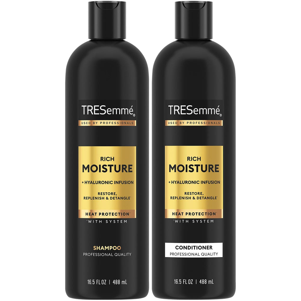 TRESemmé Rich Moisture Shampoo bottle providing daily hydration for dry hair.