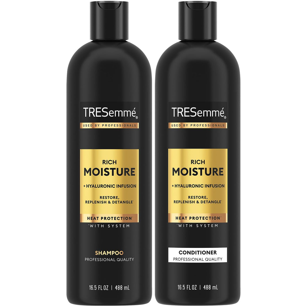TRESemmé Rich Moisture Shampoo bottle providing daily hydration for dry hair.
