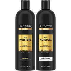 TRESemmé Rich Moisture Shampoo bottle providing daily hydration for dry hair.