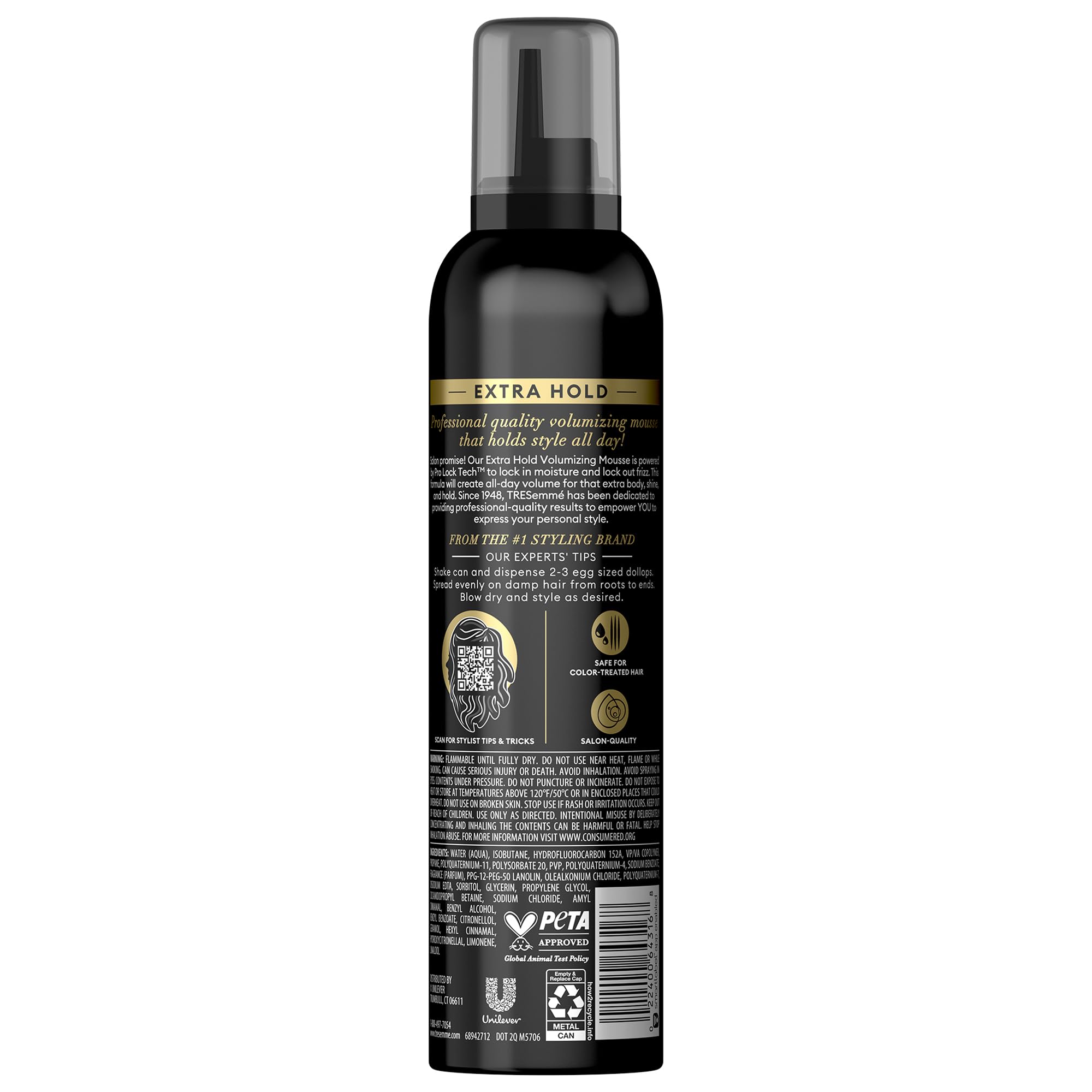 TRESemmé shaping mousse on damp hair demonstrates easy styling with lasting moisture.
