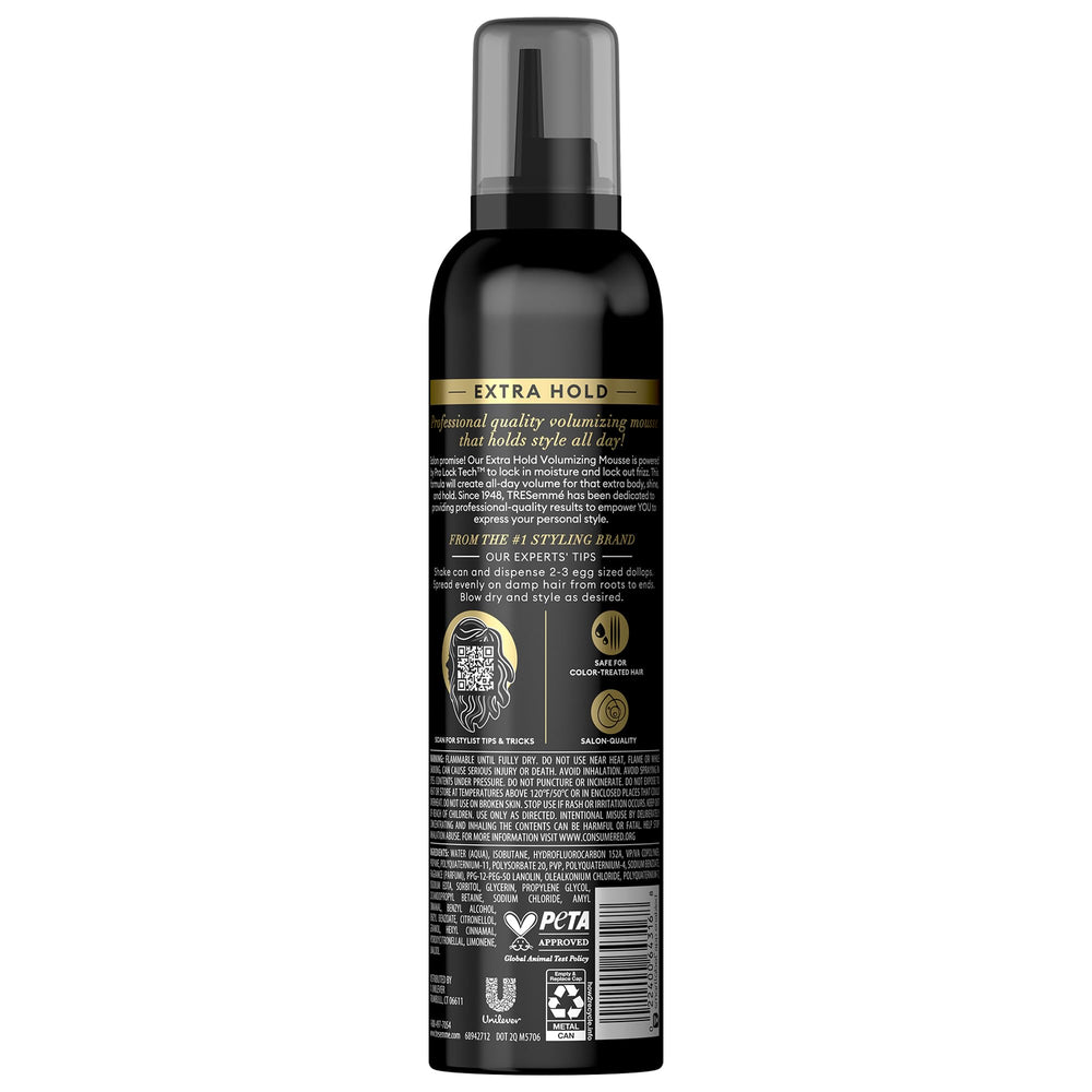 TRESemmé shaping mousse on damp hair demonstrates easy styling with lasting moisture.