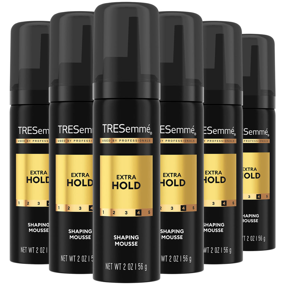 TRESemmé Shaping Mousse travel-pack bottle shows portable frizz control.