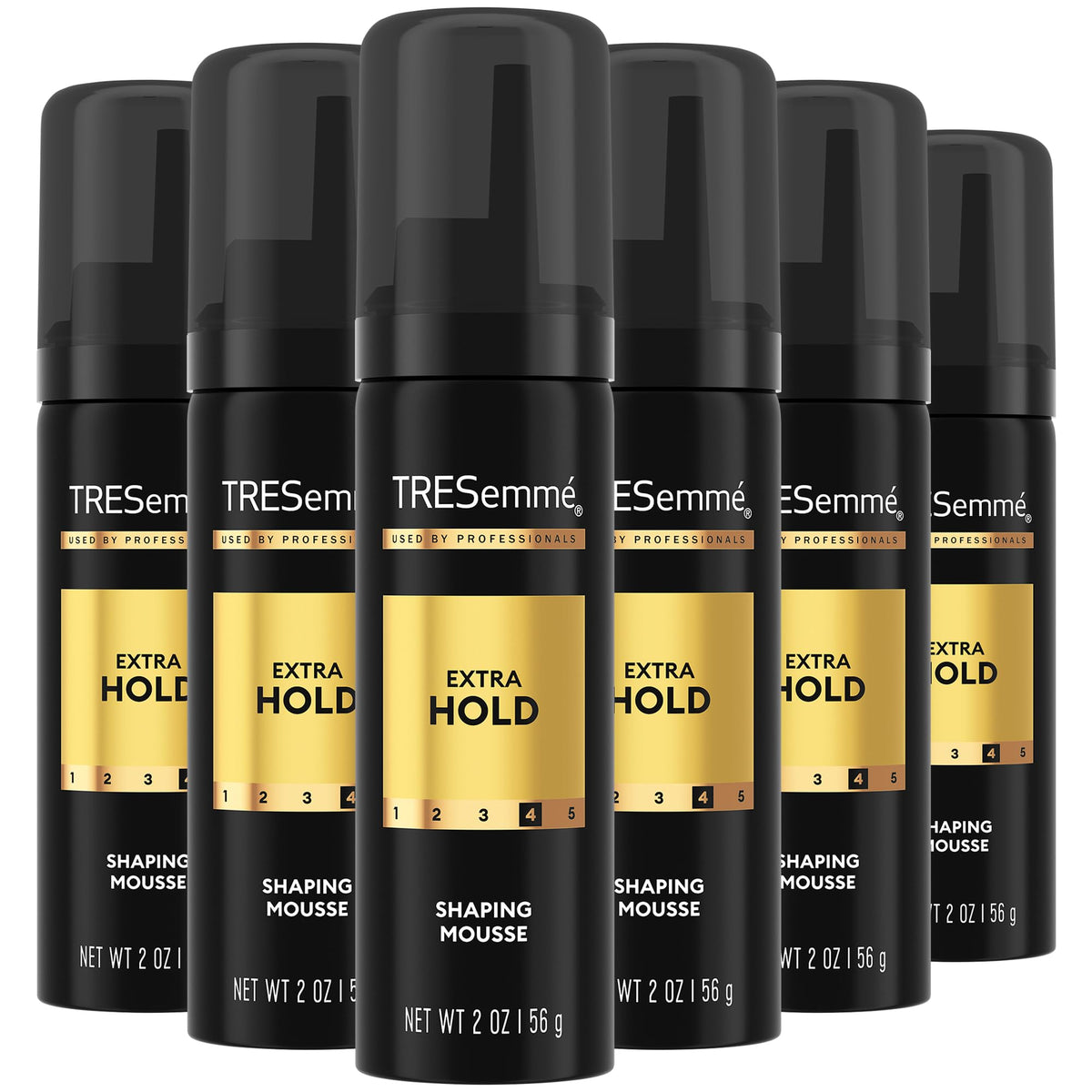 TRESemmé Shaping Mousse travel-pack bottle shows portable frizz control.